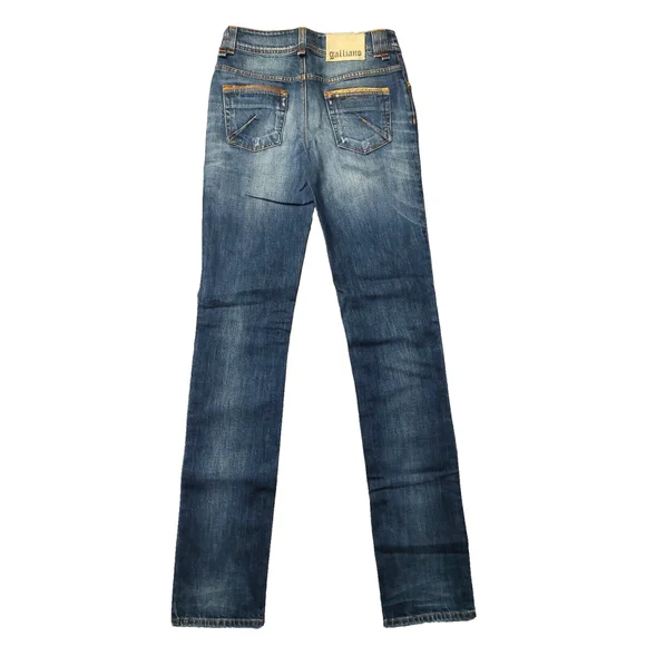 John Galliano Distressed Blue Jeans Embellished Bronze Studded Snow Flakes Sz 26